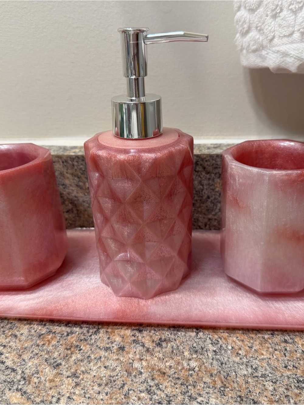 Pink Epoxy Resin Soap Dispenser Set - Home Bath